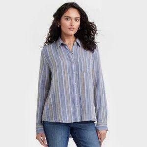 Universal Thread Blue and Green Long Sleeve Relaxed Fit Gauze Button Down